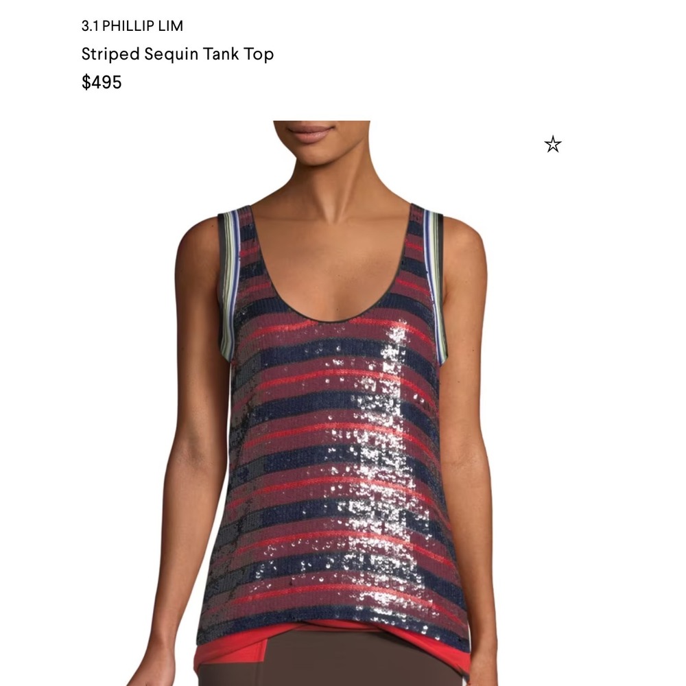 3.1 Phillip Lim Women Striped Sequin Silk Tank Top Red Navy Silver Size S